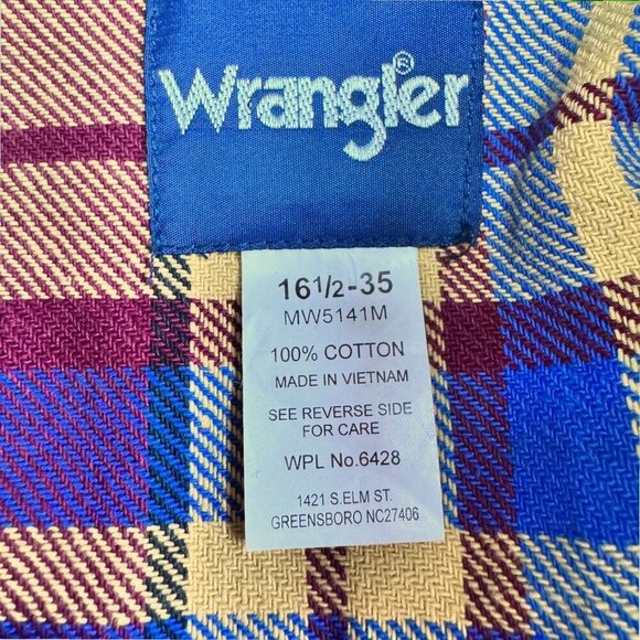 NWT Deadstock WRANGLER Plaid Flannel MW5141M Snap Button Down Shirt Mens M - Picture 7 of 8